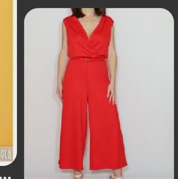 Red Culotte Sleeveless Jumpsuit Medium - Picture 3 of 8